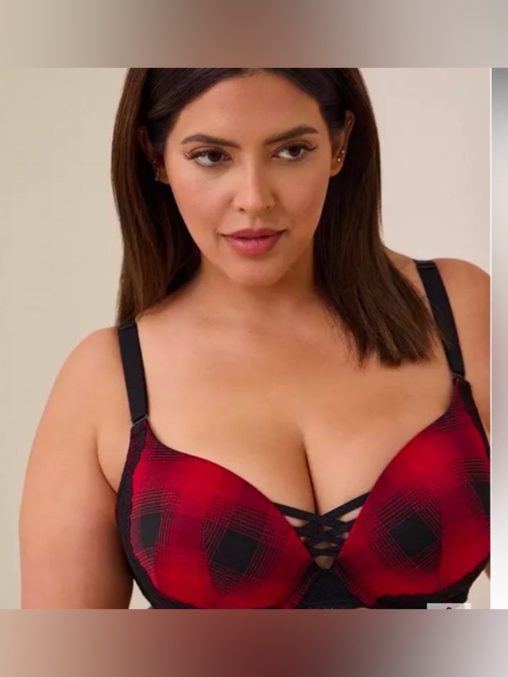 Red Plaid Lace-Up Push-Up Bra - Women Intimates